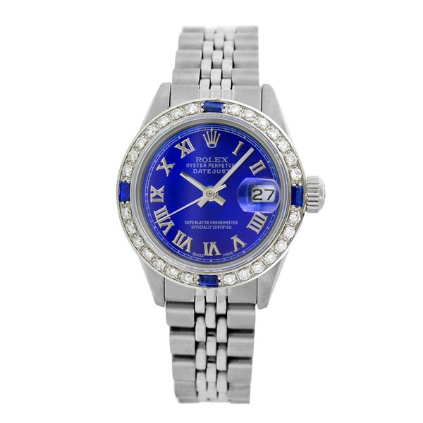 Rolex Pre-owned 26mm Womens Custom Blue with Tracker Stainless Steel