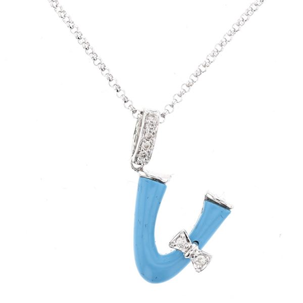 Natural 1.12 CTW Turquoise & Diamond Necklace 14K White Gold - REF-26R3K