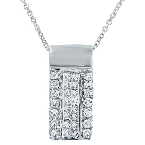 Natural 0.50 CTW Princess Diamond Necklace 14K White Gold - REF-48Y6N