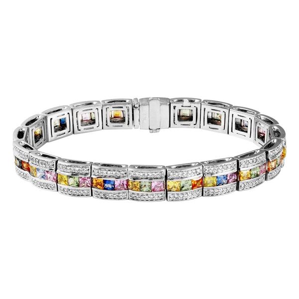 Natural 12.35 CTW Multi-Sapphire & Diamond Bracelet 14K Gold - REF-347X4T