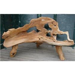 ART TEAK TREE ROOT PRIMITIVE GARDEN BENCH #1628178