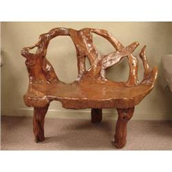 ART TEAK TREE ROOT PRIMITIVE GARDEN BENCH #1628180