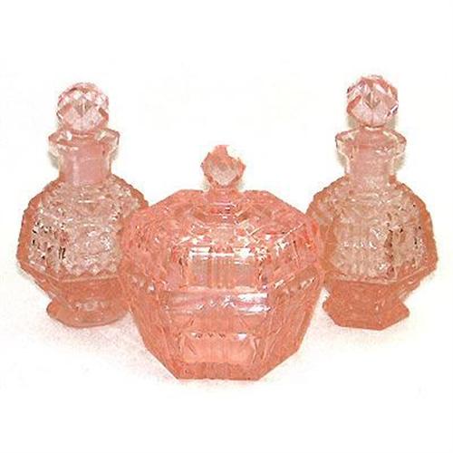 Pink Depression Glass Perfume Bottle Vanity Set1651687