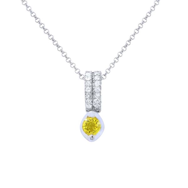 Natural 0.47 CTW Yellow Sapphire & Diamond Necklace 18K White Gold - REF-44T3X