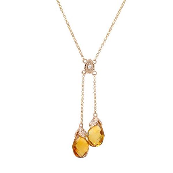 Natural 4.87 CTW Citrine & Diamond Necklace 14K Rose Gold - REF-37W8H
