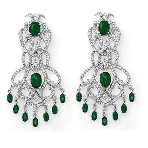17.30 ctw Emerald & Diamond Earrings 14k White Gold - REF-490G9W