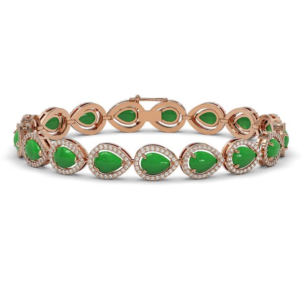 13.19 ctw Jade & Diamond Micro Pave Halo Bracelet 10k Rose Gold - REF-305A8N