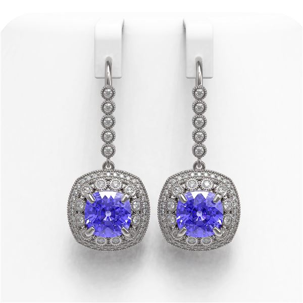 13.4 ctw Tanzanite & Diamond Victorian Earrings 14K White Gold - REF-527Y3X