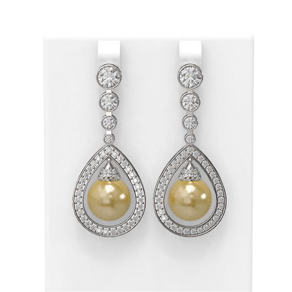 3.8 ctw Diamond & Pearl Earrings 18K White Gold - REF-446R2K