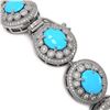 Image 3 : 38.17 ctw Turquoise & Diamond Victorian Bracelet 14K White Gold - REF-1179M3G
