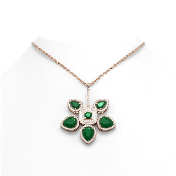 15.50 ctw Emerald Diamond Necklace 18K Rose Gold - REF-343R6K