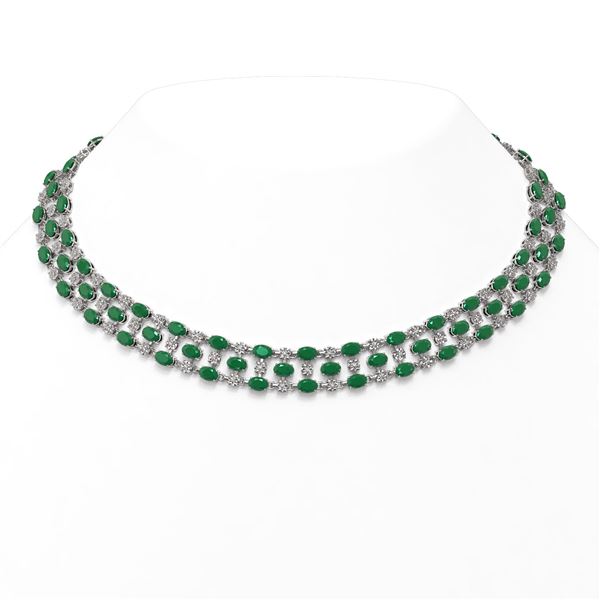 63.65 ctw Emerald & Diamond Necklace 10K White Gold - REF-709K3Y