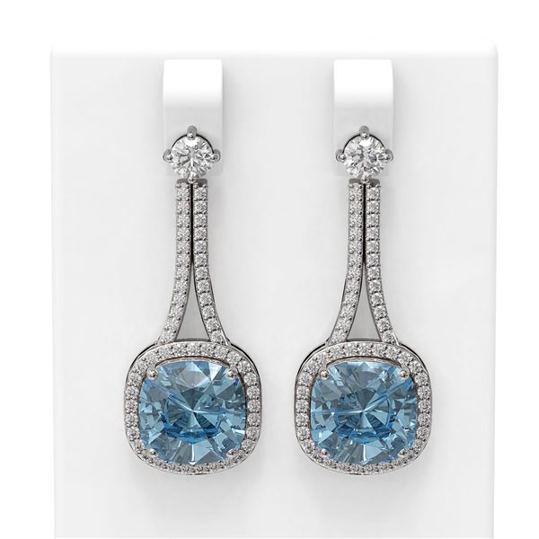 9.88 ctw Aquamarine & Diamond Earrings 18K White Gold - REF-345X5A