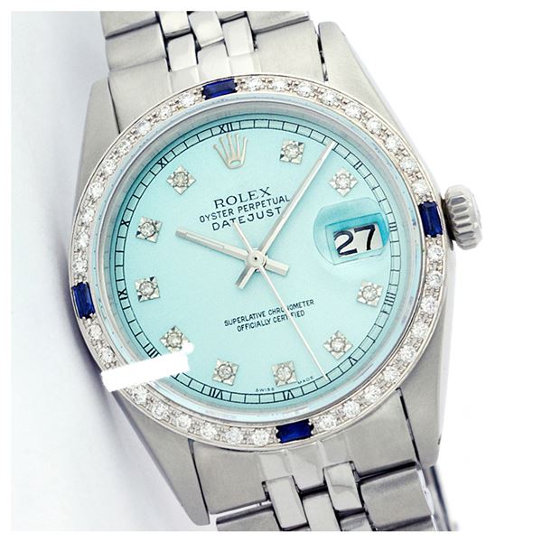 Rolex Men's Stainless Steel, QuickSet, Diam Dial & Diam/Sapphire Bezel - REF-521N3A