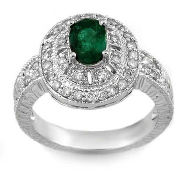 1.58 ctw Emerald & Diamond Ring 18k White Gold - REF-118W2H