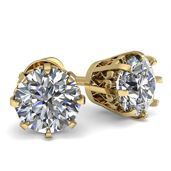 1.03 ctw VS/SI Diamond Stud Solitaire Earrings Vintage 18k Yellow Gold - REF-147M2G
