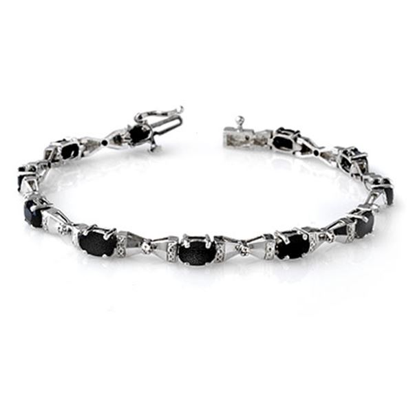 7.11 ctw Blue Sapphire & Diamond Bracelet 14k White Gold - REF-114G5W