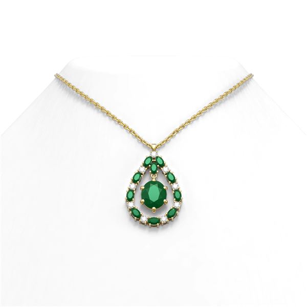13.08 ctw Emerald & Diamond Necklace 18K Yellow Gold - REF-318X2A