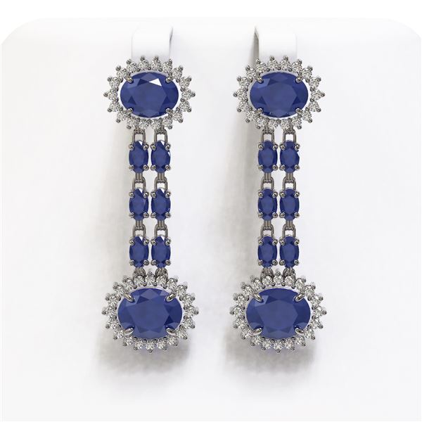 13.28 ctw Sapphire & Diamond Earrings 14K White Gold - REF-236N4F