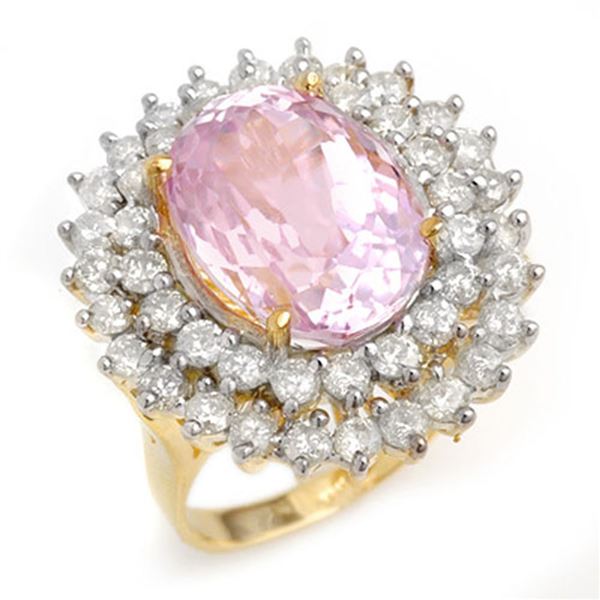12.08 ctw Kunzite & Diamond Ring 14k Yellow Gold - REF-264F2M