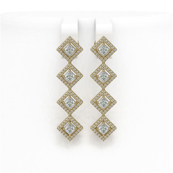 4.7 ctw Princess Cut Diamond Micro Pave Earrings 18K Yellow Gold - REF-393M4G