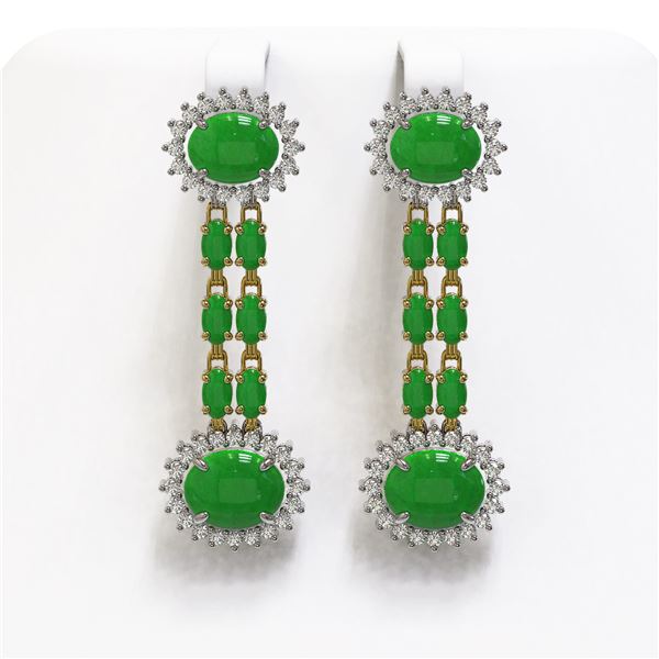 10.72 ctw Jade & Diamond Earrings 14K Yellow Gold - REF-174G2W