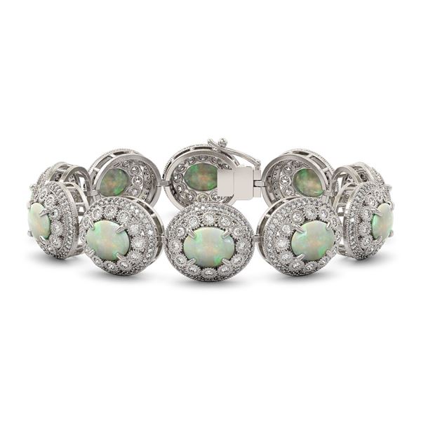 40.37 ctw Certified Opal & Diamond Victorian Bracelet 14K White Gold - REF-1402R4K