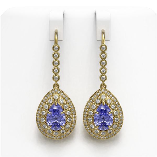 8.95 ctw Tanzanite & Diamond Victorian Earrings 14K Yellow Gold - REF-345K5Y