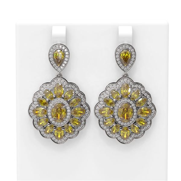 15.37 ctw Canary Citrine & Diamond Earrings 18K White Gold - REF-304G2W