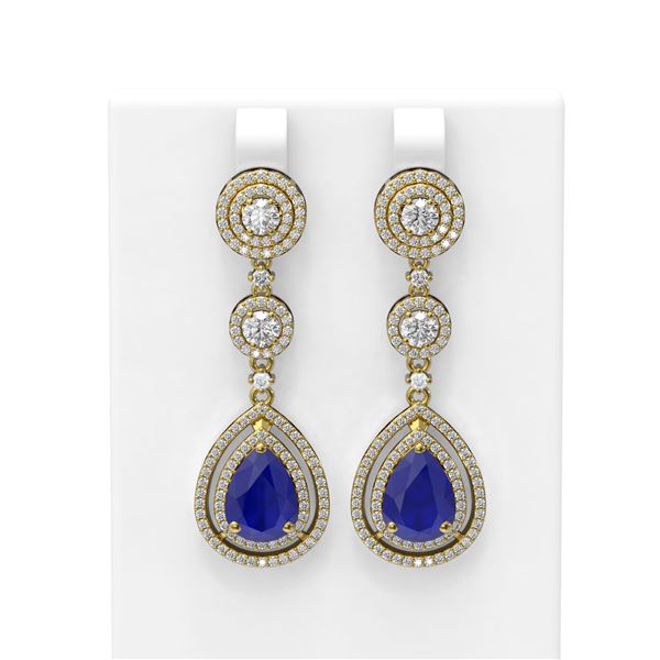10.92 ctw Sapphire & Diamond Earrings 18K Yellow Gold - REF-445M5G