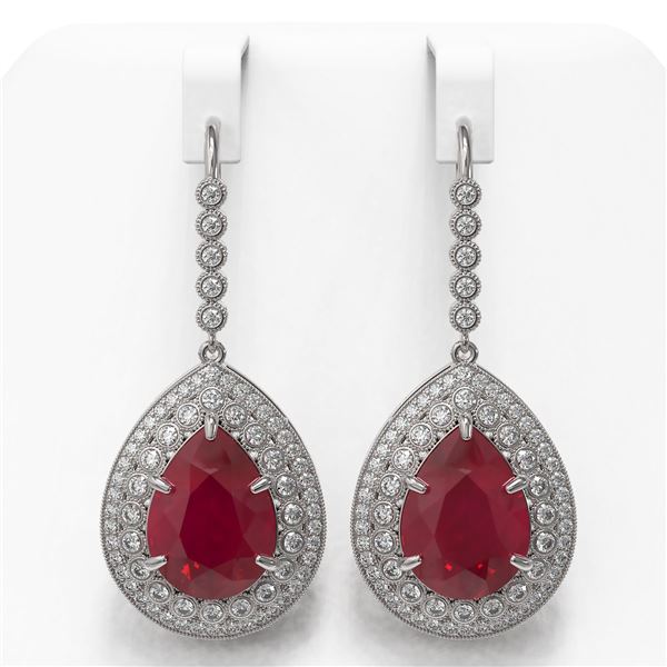 31.74 ctw Certified Ruby & Diamond Victorian Earrings 14K White Gold - REF-646A4N