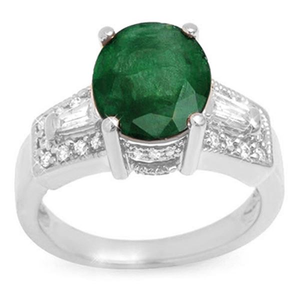 4.55 ctw Emerald & Diamond Ring 14k White Gold - REF-105M5G