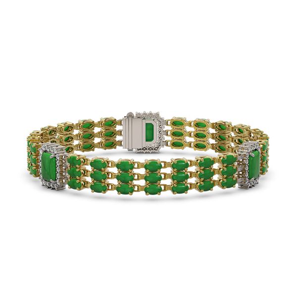 20.53 ctw Jade & Diamond Bracelet 14K Yellow Gold - REF-294Y5X