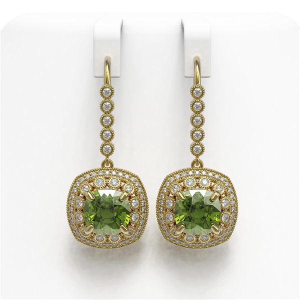 14.1 ctw Tourmaline & Diamond Victorian Earrings 14K Yellow Gold - REF-331X5A