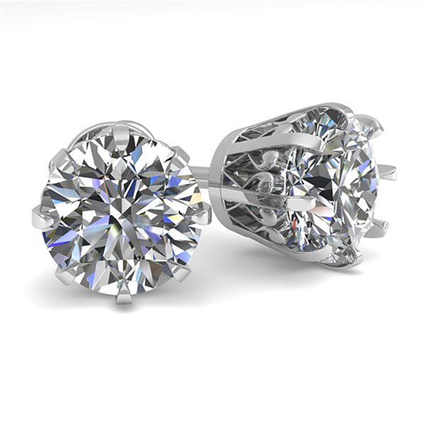 3 ctw VS/SI Diamond Stud Solitaire Earrings Vintage 14k White Gold - REF-902F2M