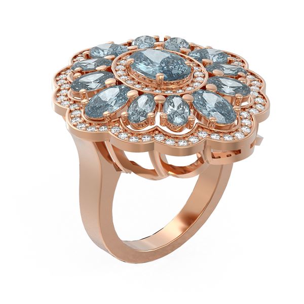 6.34 ctw Blue Topaz & Diamond Ring 18K Rose Gold - REF-140H2R