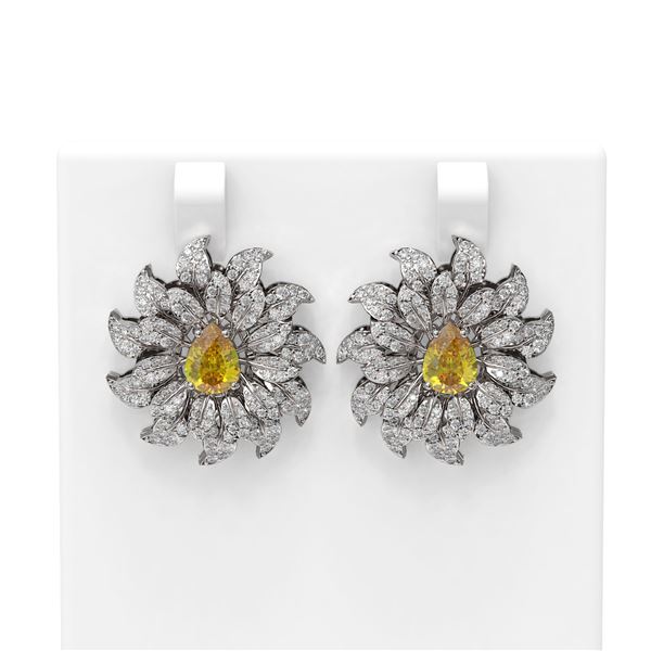 5.37 ctw Canary Citrine & Diamond Earrings 18K White Gold - REF-336R2K