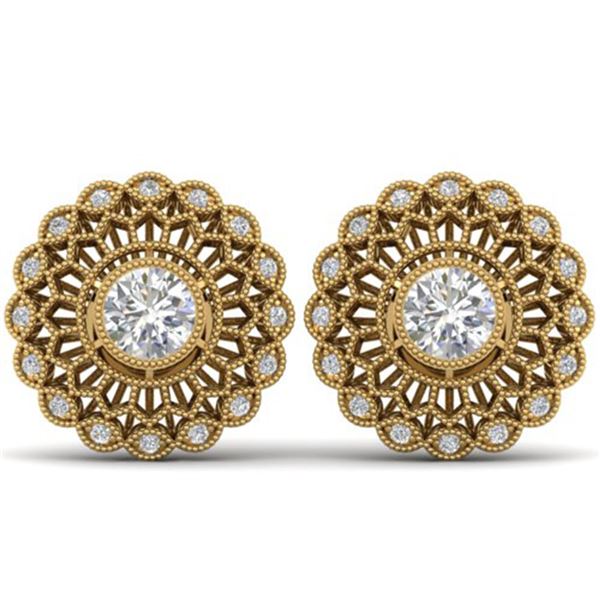 1.5 ctw Certified VS/SI Diamond Art Deco Stud Earrings 14k Yellow Gold - REF-254G5W