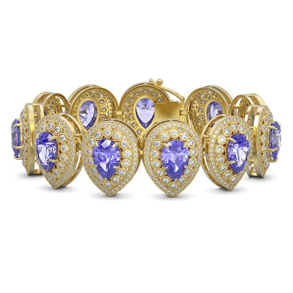 50.04 ctw Tanzanite & Diamond Victorian Bracelet 14K Yellow Gold - REF-2636A4N