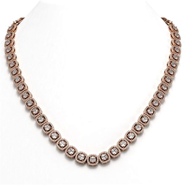 24.4 ctw Cushion Cut Diamond Micro Pave Necklace 18K Rose Gold - REF-2062N2F