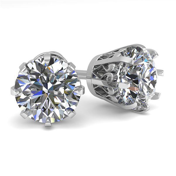 2.50 ctw VS/SI Diamond Stud Solitaire Earrings Vintage 14k White Gold - REF-602A5N