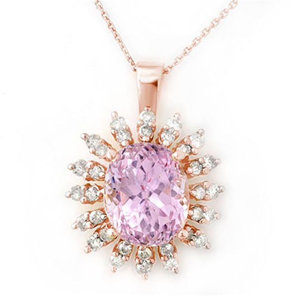 8.68 ctw Kunzite & Diamond Necklace 14k Rose Gold - REF-138F8M