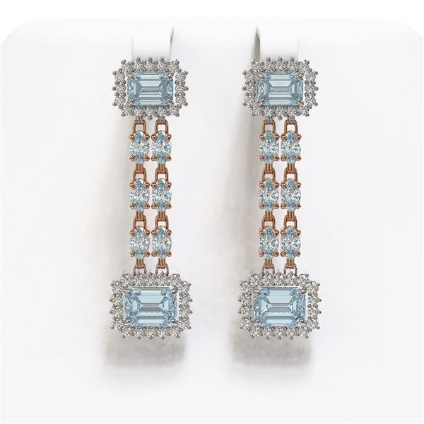 10.82 ctw Aquamarine & Diamond Earrings 14K Rose Gold - REF-242R2K