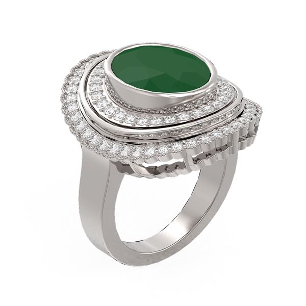 8.16 ctw Emerald & Diamond Ring 18K White Gold - REF-340A2N