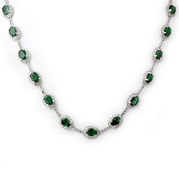 21.0 ctw Emerald & Diamond Necklace 14k White Gold - REF-252M2G