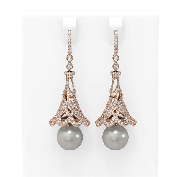 4.33 ctw Diamond & Pearl Earrings 18K Rose Gold - REF-390W9H