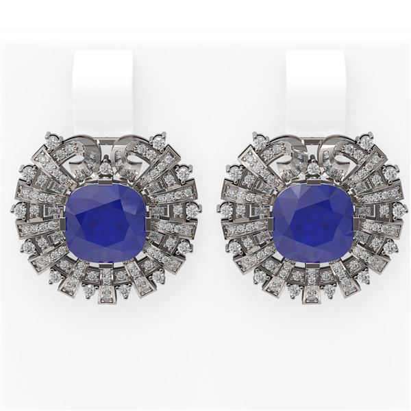 12.55 ctw Sapphire & Diamond Earrings 18K White Gold - REF-360A2N