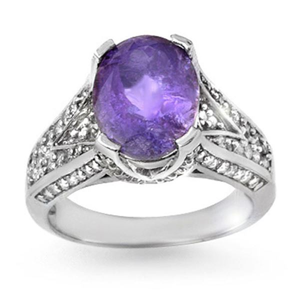 4.70 ctw Tanzanite & Diamond Ring 18k White Gold - REF-172R2K