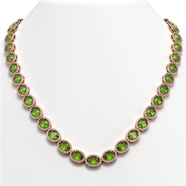 48.14 ctw Peridot & Diamond Micro Pave Halo Necklace 10k Rose Gold - REF-756K5Y
