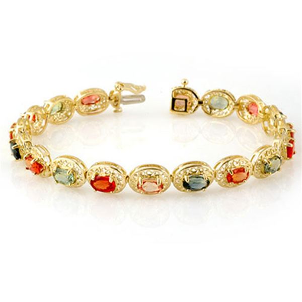 12.90 ctw Multi-color Sapphire Bracelet 10k Yellow Gold - REF-118F2M